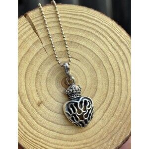 Gothic Sacred Heart Pendant Sterling Silver 925 Crown Tiger Eye Necklace